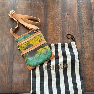 L.A.M.B. Crossbody Bag with Vibrant Yellow and Green Pattern